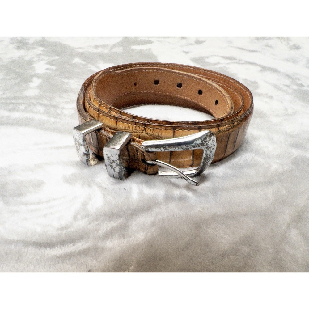 Martin Dingman Alligator Grain Leather Belt Men 38 USA Made Brown Silver Buckle